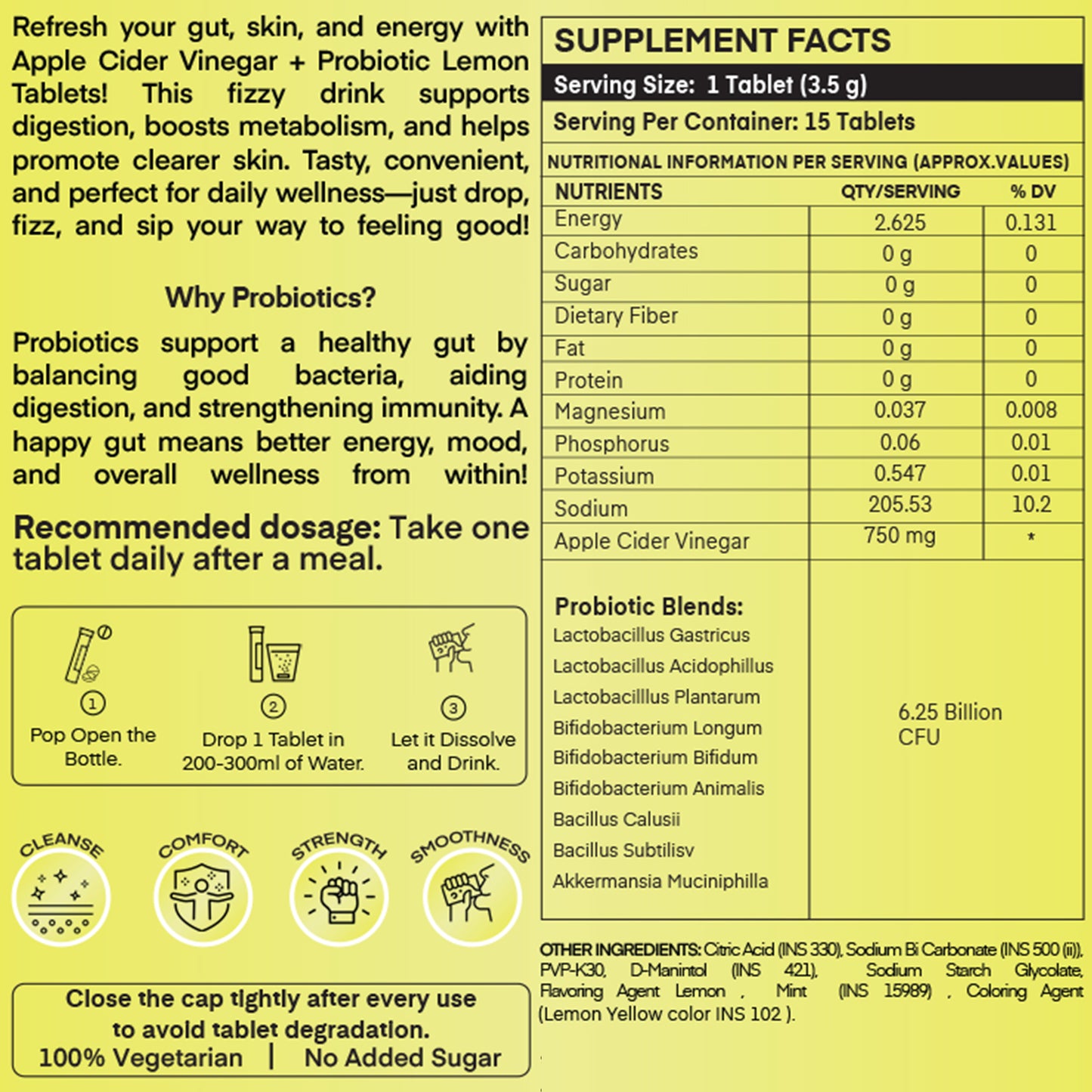 Apple Cider Vinegar (ACV) Effervescent Tablets with Probiotics | Promote Healthy Gut, Digestion & Boost Immunity
