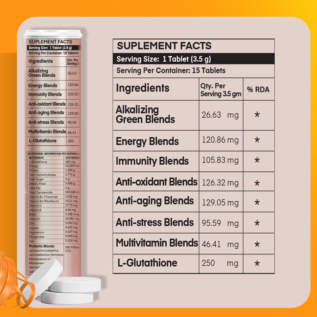 Skin Glow L-Glutathione Effervescent Tablets with Vitamin C Supplement for Radiant Skin