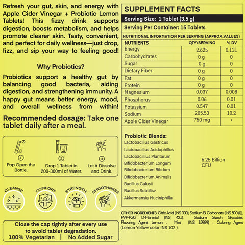 Apple Cider Vinegar (ACV) Effervescent Tablets with Probiotics | Promote Healthy Gut, Digestion & Boost Immunity