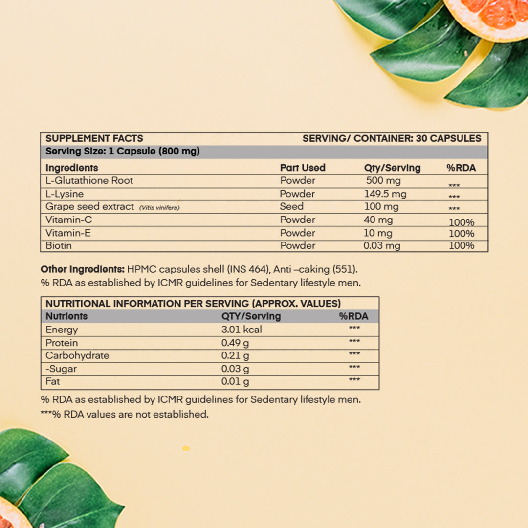 Glutathione Capsules with Vitamin C & Grape Seed Skin Brightening & Antioxidant Nutriherbs Glutathione Capsules with Vitamin C & Grape Seed Skin Brightening & Antioxidant Nutriherbs