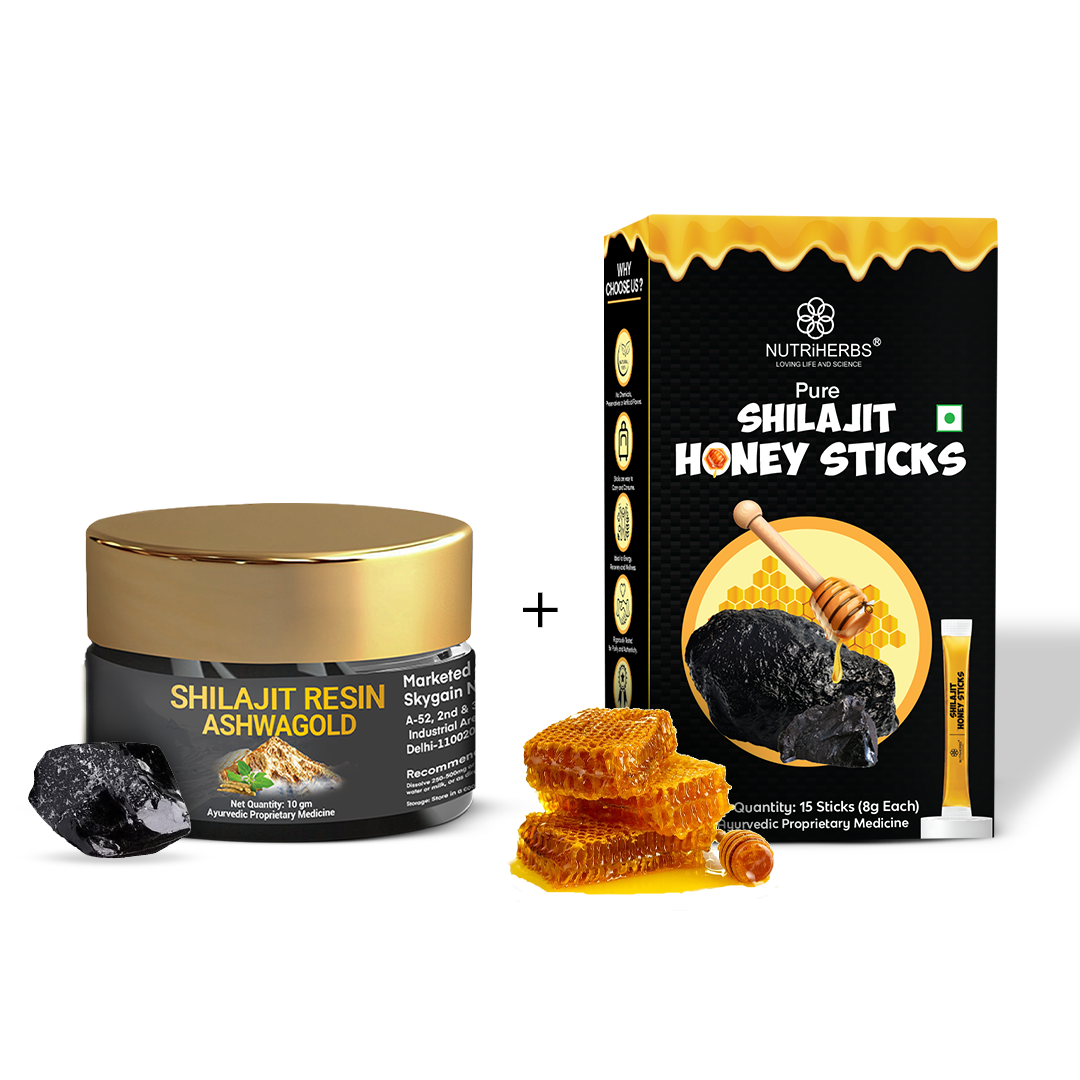 Shilajit Resin Ashwagold + Shilajit Honey Stick Combo image 1